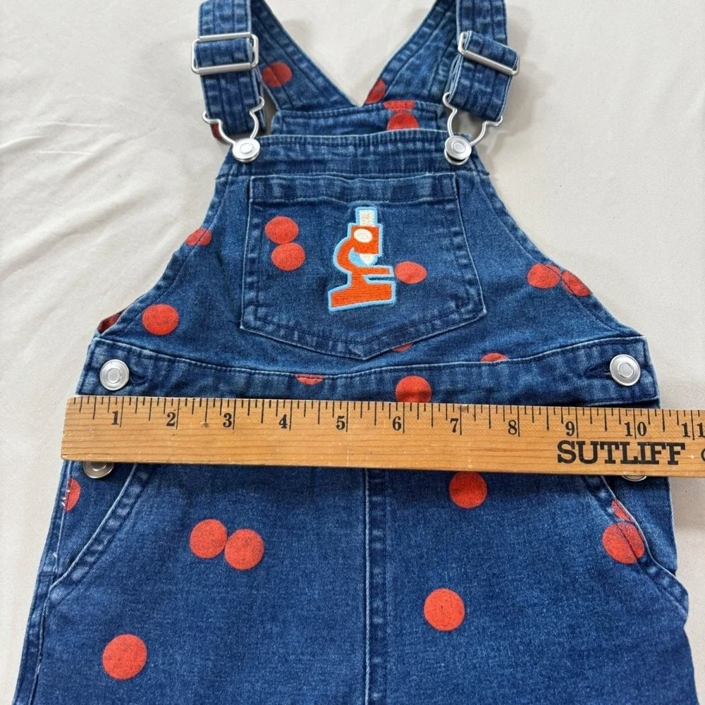 Toddler 18M Denim Overalls Orange‎ Polka Dots Adjustable Straps Snap Legs Cute